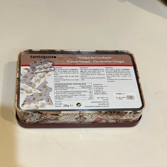 BARCELONA HINGED PEANUT NOUGAT TIN SOUVENIR STORAGE TRINKETS 8” EMPTY—NO CANDY - Picture 9 of 13